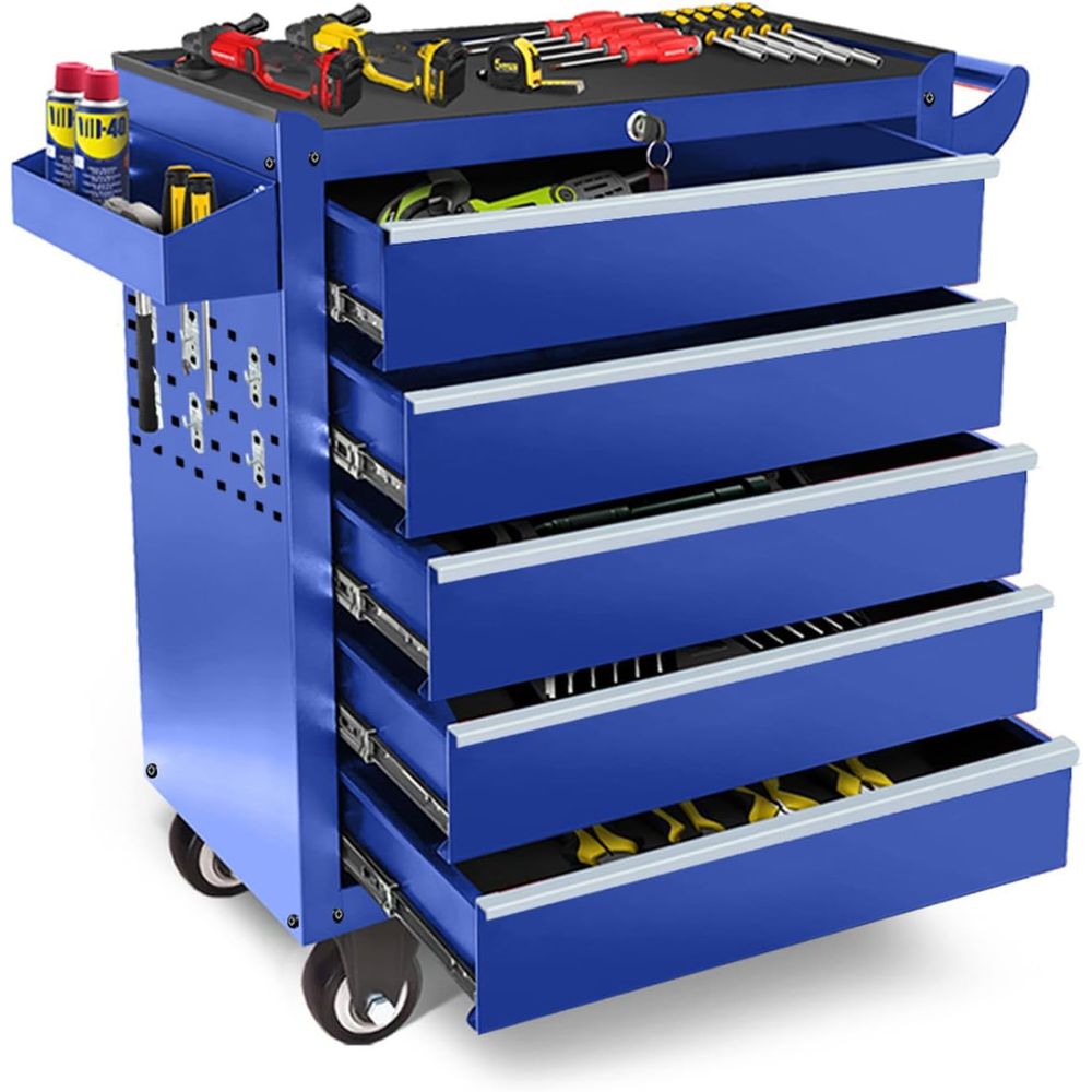 Workshop Tools Needed - 5 Drawer Wheeled Lockable Metal Rolling